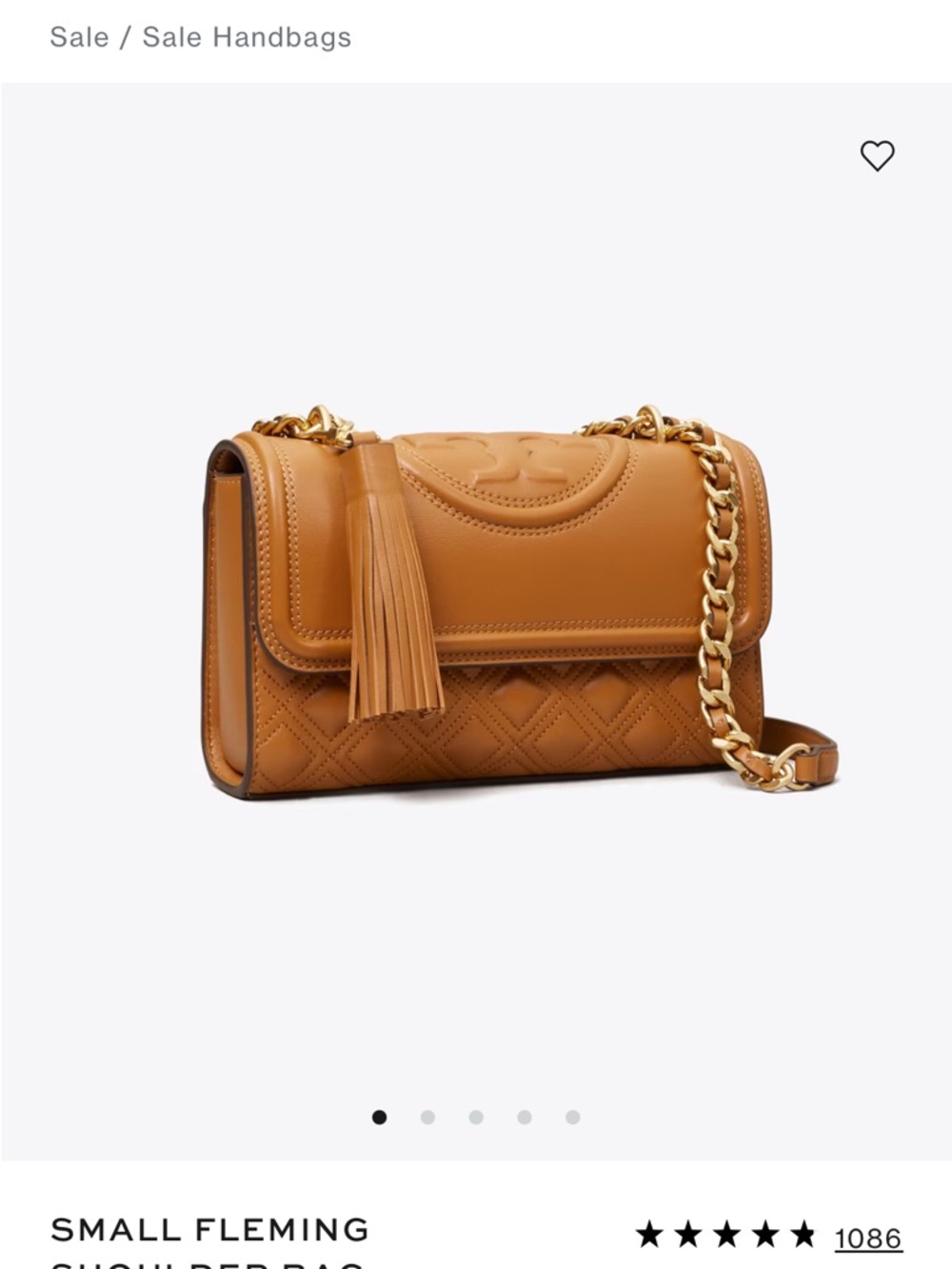 Tory Burch Small Fleming Crossbody in Saddle Tan with Gold Chain